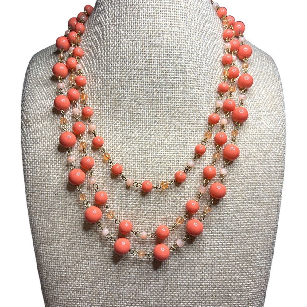 Vintage Glass Coral color Beaded Necklace